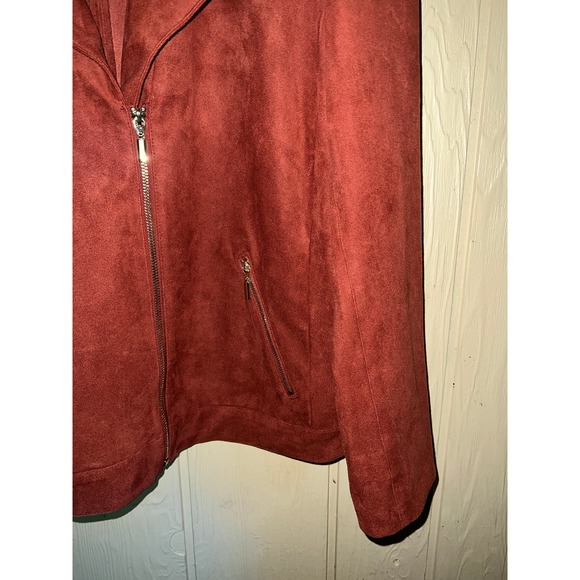 Chico's (2) Size 12 Large Moto Jacket Faux Suede Rust Fawn Brown Gold-Tone Zip - Picture 7 of 12